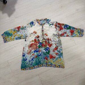 Johnny Was Silk Floral Tunic Top